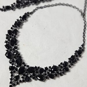 Gothic Black Rhinestone Necklace & Bracelet Set